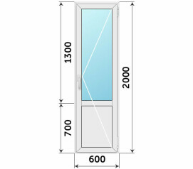 Пластиковая балконная дверь со стеклом и глухим низом 600x2000
