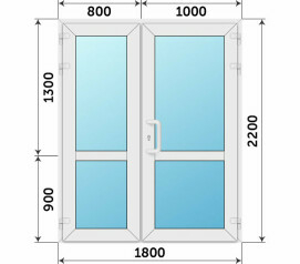 Пластиковая полуторная дверь на террасу с импостом 1800x2200