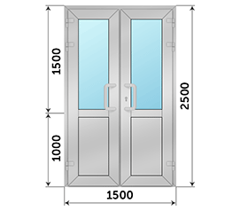 Двухстворчатая дверь со стеклом Alumil 1500x2500
