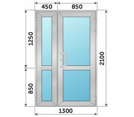 Алюминиевая сткелянная дверь на террасу с импостом 1300x2100