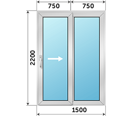 Полуторная дверь остекленная Alumil 1500x2200
