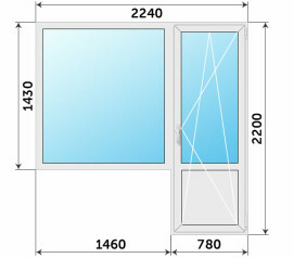 Окно с дверью пластиковые 2240x2200