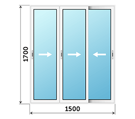 Трехстворчатое окно Alumil 1500x1700