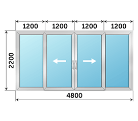 Четырехстворчатая дверь остекленная Alumil 4800x2200