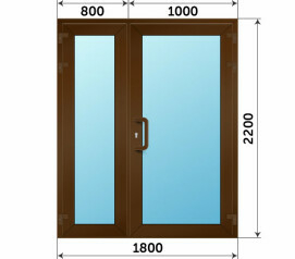 Пластиковая коричневая остекленная дверь 1800x2200