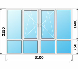 Остекление пластиковыми раздвижными окнами и дверями 3100x2150