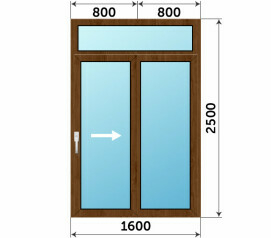 Пластиковая раздвижная дверь под дерево с фрамугой 1600x2500
