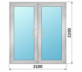 Двухстворчатая стеклянная утепленная дверь из алюминия 2100x2200