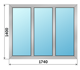 Трехстворчатое окно NEWTEC EL 60 1740x1400