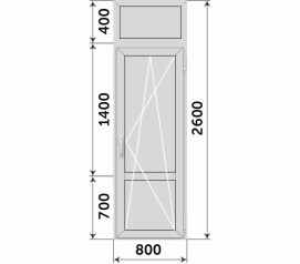 Алюминиевая балконная дверь с фрамугой и глухим низом 800x2600