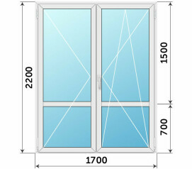 Стеклянная дверь ПВХ с импостом 1700x2200