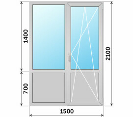 Дверь с окном алюминиевая прямоугольная 1500x2100