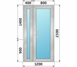 Полуторная дверь Rehau со стеклом 1200x2300