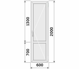 Дверь на балкон ПВХ с глухим низом 600x2000