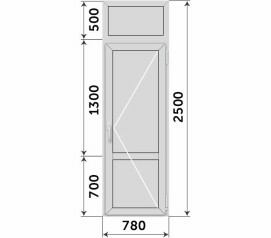 Алюминиевая глухая балконная дверь с фрамугой с импостом 780x2500