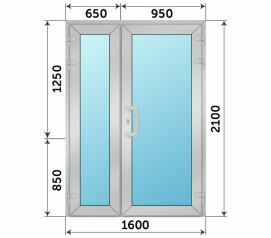 Полуторная дверь Rehau из алюминия со стеклом 1600x2100