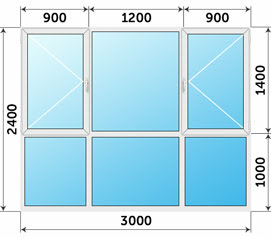 Панорамное балконное окно 3000x2400
