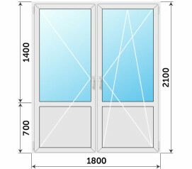Пластиковая балконная дверь со стеклом в пол 1800x2100