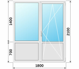Прямоугольный балконный блок с глухим низом 1800x2100