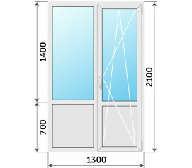 Балконный блок в пол с глухим низом 1300x2100
