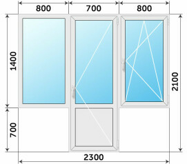 Пластиковый Т-образный балконный блок 2300x2100