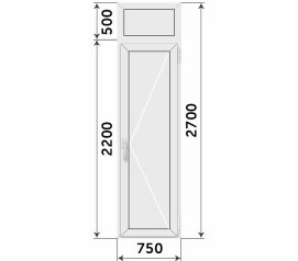Пластиковая балконная дверь с фрамугой 750x2700