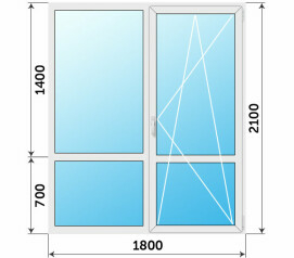 Прямоугольный балконный блок в пол с импостом 1800x2100