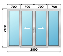 Четырехстворчатая дверь остекленная AGS 2800x2100
