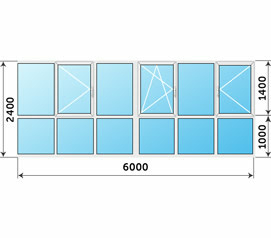 Окна остекление для коттеджей 6000x2400