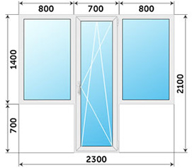 Остекление балкона KBE 2300x2100