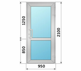 Алюминиевая одностворчатая стеклянная дверь Rehau 950x2100