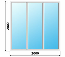 Трехстворчатое 4 камерное ПВХ окно 2000x2000