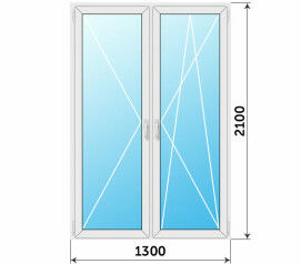 Штульповая пластиковая стеклянная балконная дверь 1300x2100