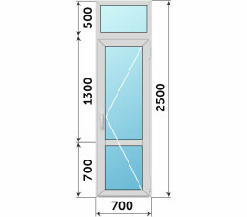 Стеклянная дверь с импостом 700x2500