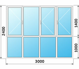 Остекление веранды окнами 3000x2400