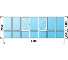 Теплое остекление балкона 6000x2150 окна пластиковые от заказчика
