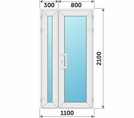 Входная полуторная остекленная дверь Rehau ПВХ 1100x2100