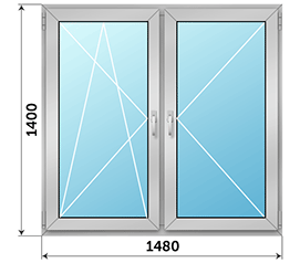 Двухстворчатое окно NEWTEC 1480x1400