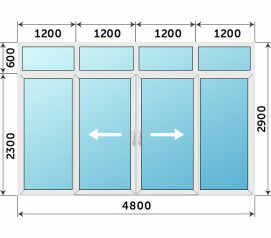 Пластиковая раздвижная дверь окно с фрамугой 4800x2900 остекление балкона