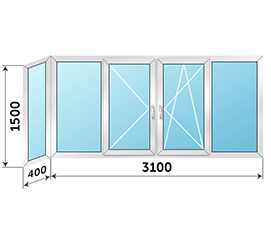 Балконное остекление Krauss P-400 3500x1500