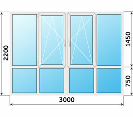 Окно пластиковое 3000x2200 панорамное на балкон