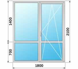 Дверь с окном и импостом алюминиевая 1800x2100