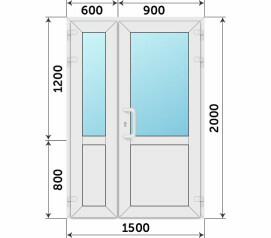 Пластиковая штульповая дверь со стеклом 1500x2000