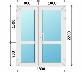 Пластиковая полуторная дверь Rehau с импостом 1800x2200
